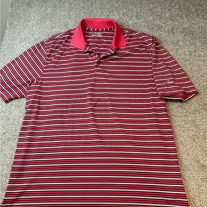 Under Armour Pink, Black, and White Striped Polo